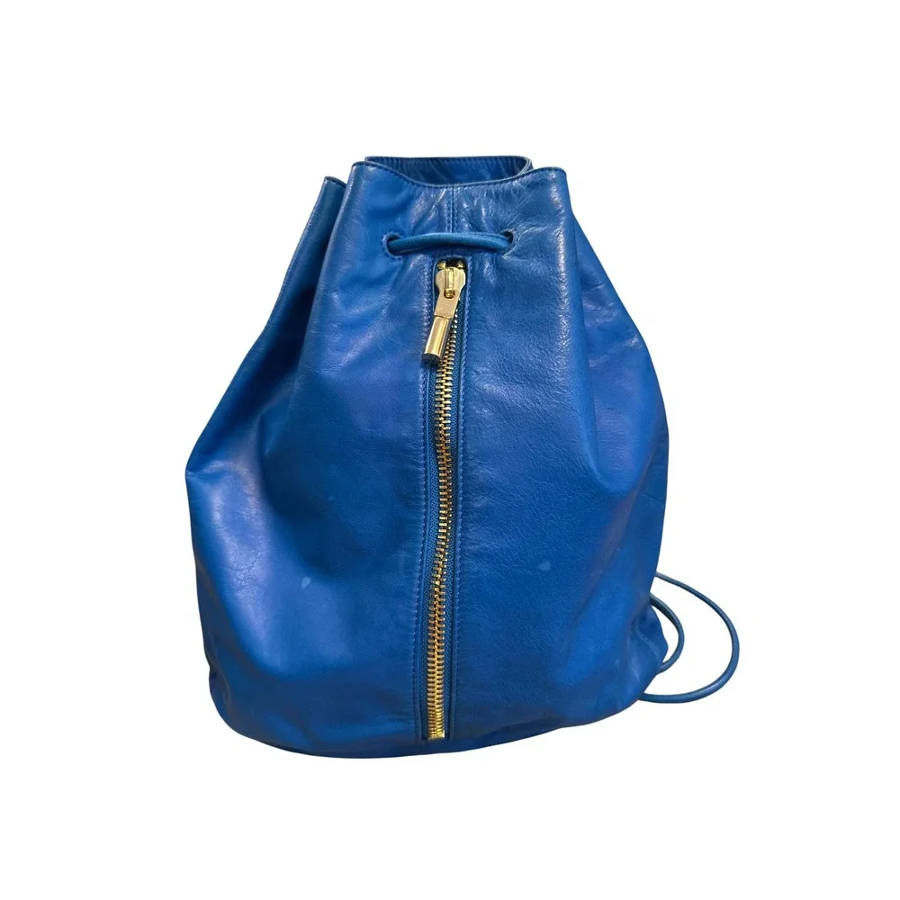 Elizabeth and James Cynnie Backpack Bag Women OS Blue Leather Drawstring
